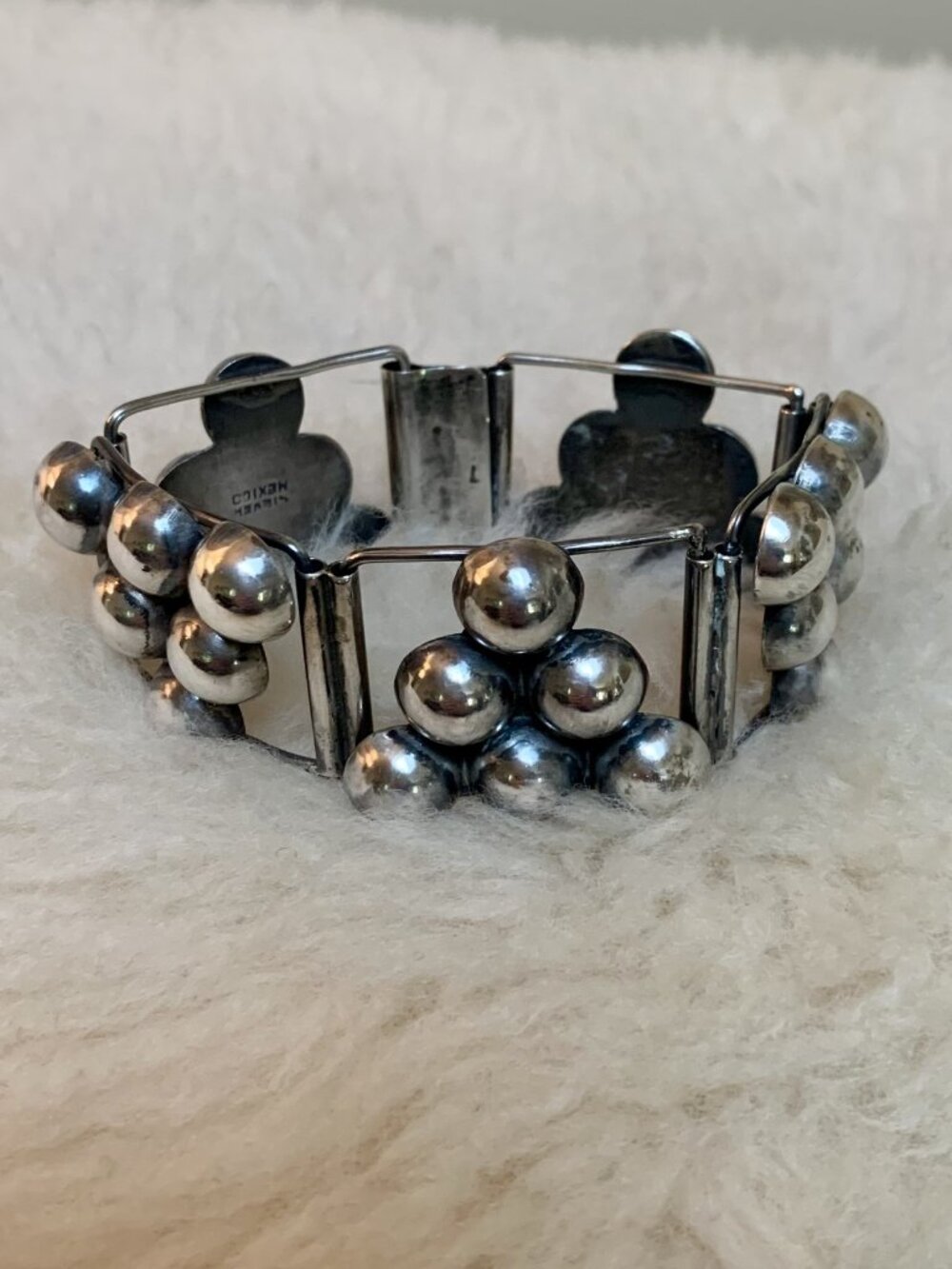 Vintage 1940s Mexican Modernist Sterling Silver Ball Cluster Bracelet 55.31g